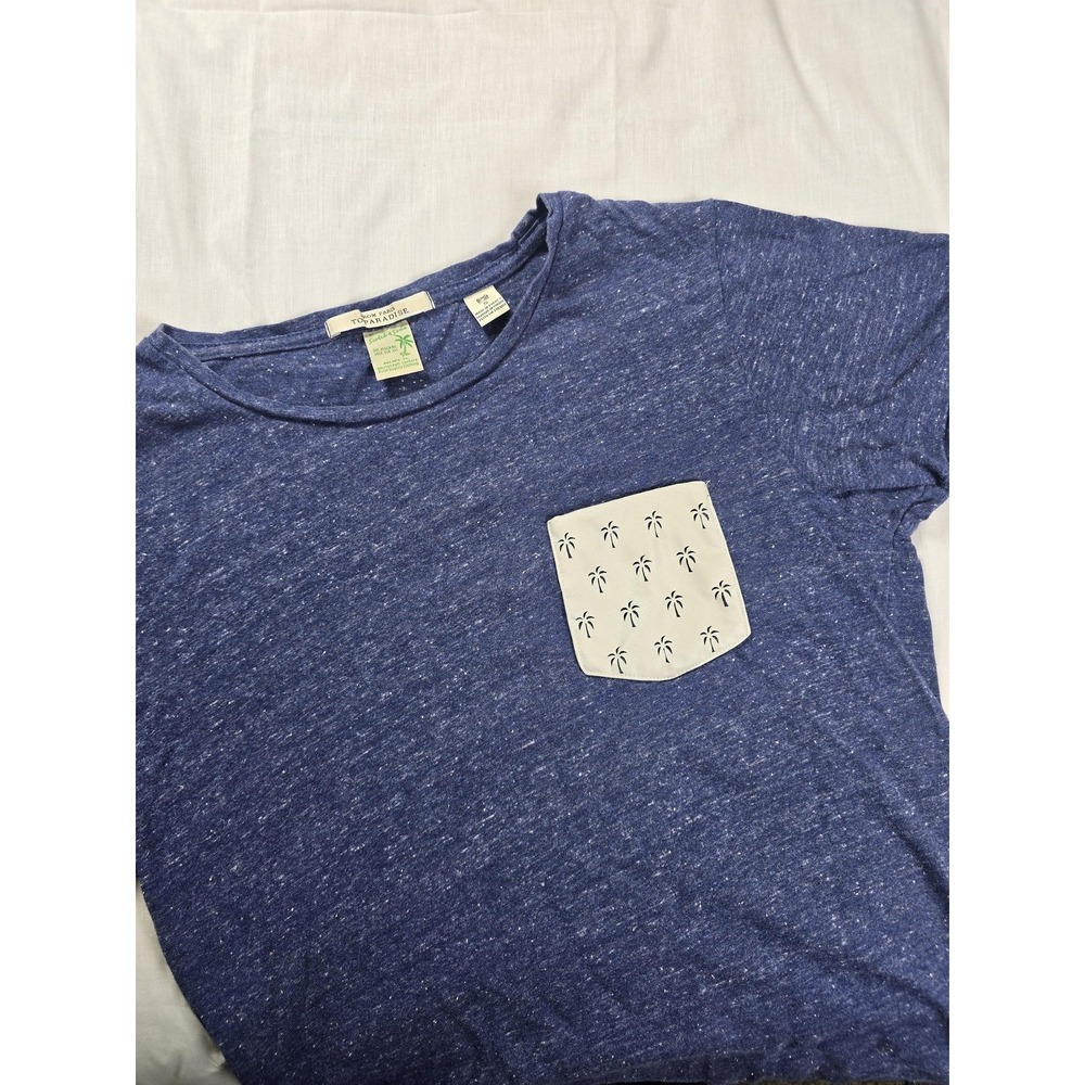 Scotch & Soda Shirt Mens Small Blue White Palm Tree Pocket Graphic Tee Amsterdam